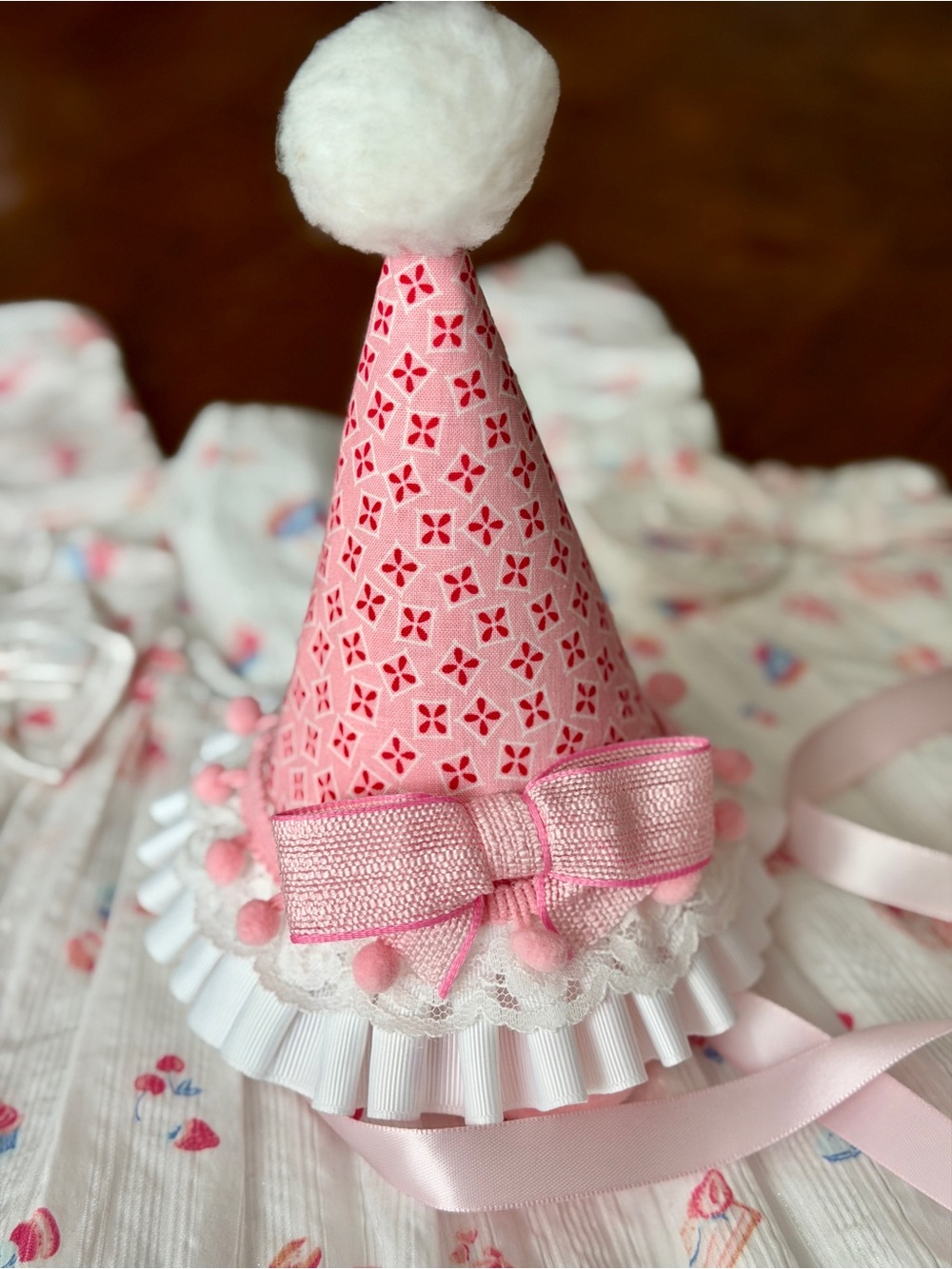 Girls White Sundress/birthday party dress with matching Birthday hat - Picture 3 of 16